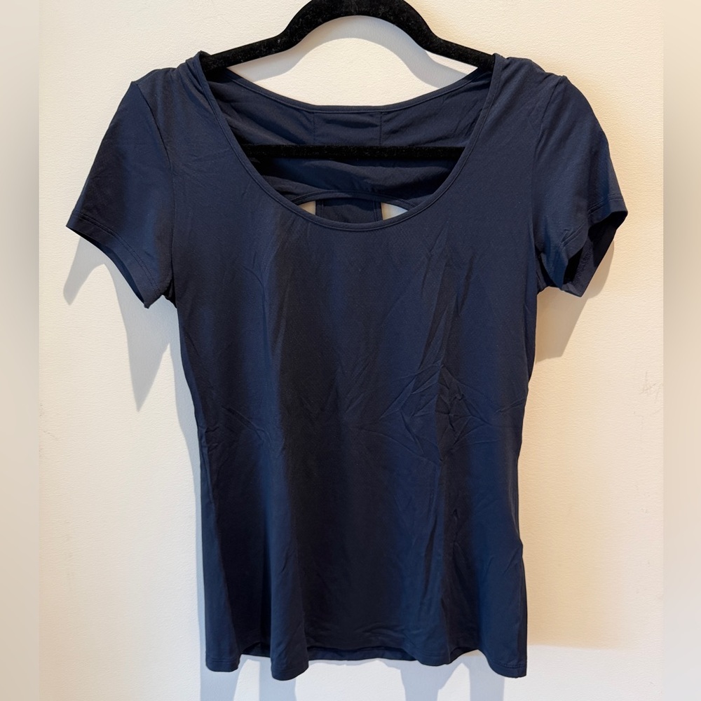 Track & Field Navy Cut-Out Cap Sleeve top size Medium